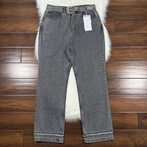 Le' AL.X Women's Size 31 Gray Western Belt‎ Straight Leg Denim Jeans